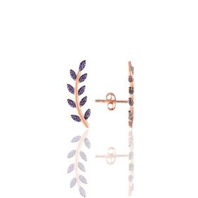 Söğütlü Silver SGTL11679 Gümüş Rose Ametis Taşlı Yaprak Küpe