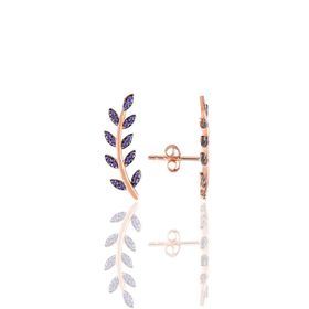 Söğütlü Silver SGTL11679 Gümüş Rose Ametis Taşlı Yaprak Küpe
