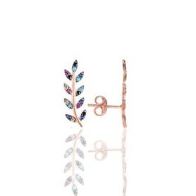 Söğütlü Silver SGTL11679 Gümüş Rose Renkli Taşlı Yaprak Küpe