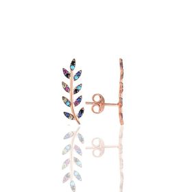 Söğütlü Silver SGTL11679 Gümüş Rose Renkli Taşlı Yaprak Küpe