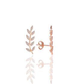 Söğütlü Silver SGTL11679 Gümüş Rose Zirkon Taşlı Yaprak Küpe