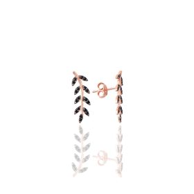 Söğütlü Silver SGTL11679 Rose Siyah Taşlı Yaprak Gümüş Küpe