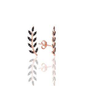 Söğütlü Silver SGTL11679 Rose Siyah Taşlı Yaprak Gümüş Küpe