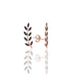 Söğütlü Silver SGTL11679 Rose Siyah Taşlı Yaprak Gümüş Küpe