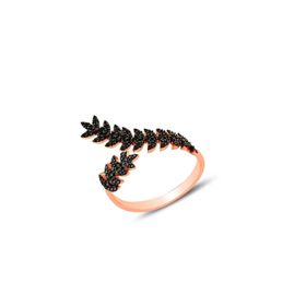 Söğütlü Silver SGTL11761 Rose Siyah Taşlı Yaprak Gümüş Yüzük