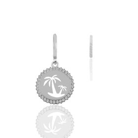 Söğütlü Silver SGTL11775 Rodyumlu Zirkon Taşlı Palmiye Kombin Gümüş Küpe
