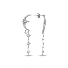 Söğütlü Silver SGTL11915 Gümüş Rodaj Zirkon Taşlı Tasarım Ay Kutup Yıldızı Sallantılı Küpe