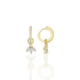 Söğütlü Silver SGTL11943 Altın Yaldızlı Zirkon Üç Taşlı Lotus Çiçeği 925 Ayar Gümüş Küpe