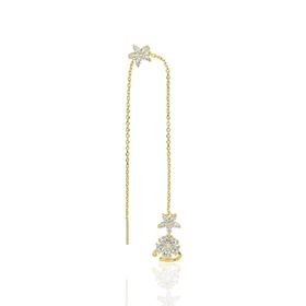 Söğütlü Silver SGTL11956 Altın Yaldızlı Zirkon Taşlı Özel Tasarım Lotus Zincirli Kıkırdak 925 Ayar Gümüş Küpe