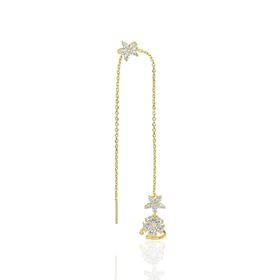 Söğütlü Silver SGTL11956 Altın Yaldızlı Zirkon Taşlı Özel Tasarım Lotus Zincirli Kıkırdak 925 Ayar Gümüş Küpe