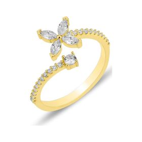 Söğütlü Silver SGTL11993 Altın Yaldızlı Zirkon Taşlı Dört Yapraklı Yonca Ayarlamalı 925 Ayar Gümüş Yüzük