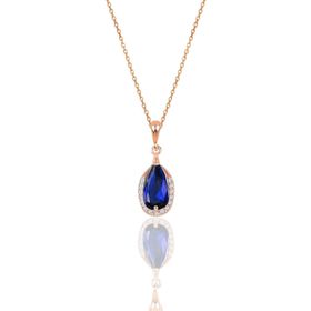Söğütlü Silver SGTL12075 Gümüş Rose Safir ve Zirkon Taşlı Damla Modeli Kolye