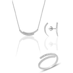 Söğütlü Silver SGTL12120 Gümüş Rose Zirkon Sıra Taşlı Kolye Küpe ve Yüzük Üçlü Set