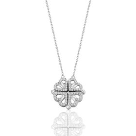 Söğütlü Silver SGTL12360 925 Ayar Rodyumlu Baget Kesim Zirkon Taşlı Mıknatıslı Açılır Kapanır Yonca Gümüş Kolye