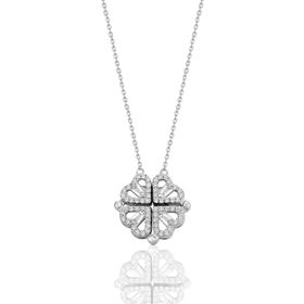 Söğütlü Silver SGTL12360 925 Ayar Rodyumlu Baget Kesim Zirkon Taşlı Mıknatıslı Açılır Kapanır Yonca Gümüş Kolye