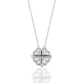 Söğütlü Silver SGTL12360 925 Ayar Rodyumlu Baget Kesim Zirkon Taşlı Mıknatıslı Açılır Kapanır Yonca Gümüş Kolye