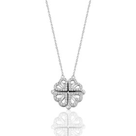 Söğütlü Silver SGTL12360 925 Ayar Rodyumlu Baget Kesim Zirkon Taşlı Mıknatıslı Açılır Kapanır Yonca Gümüş Kolye