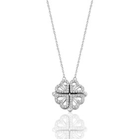 Söğütlü Silver SGTL12360 925 Ayar Rodyumlu Baget Kesim Zirkon Taşlı Mıknatıslı Açılır Kapanır Yonca Gümüş Kolye