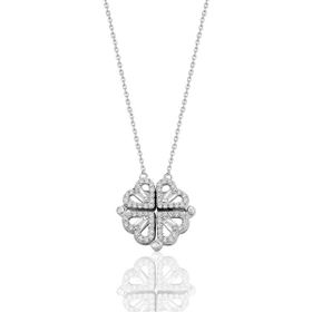 Söğütlü Silver SGTL12360 925 Ayar Rodyumlu Baget Kesim Zirkon Taşlı Mıknatıslı Açılır Kapanır Yonca Gümüş Kolye