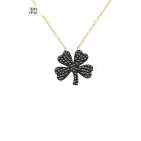 Söğütlü Silver SGTL2184 925 Ayar Gümüş Rose Siyah Taşlı Yonca Kolye