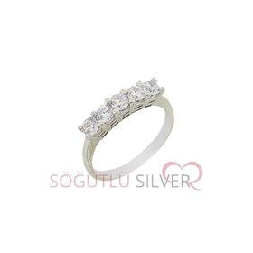 Söğütlü Silver SGTL2985 925 Ayar Gümüş Rodyumlu Beş Taş 925 Ayar Gümüş Yüzük