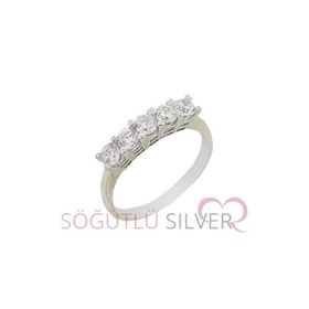 Söğütlü Silver SGTL2985 925 Ayar Gümüş Rodyumlu Beş Taş 925 Ayar Gümüş Yüzük