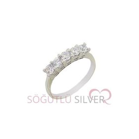 Söğütlü Silver SGTL2985 925 Ayar Gümüş Rodyumlu Beş Taş 925 Ayar Gümüş Yüzük