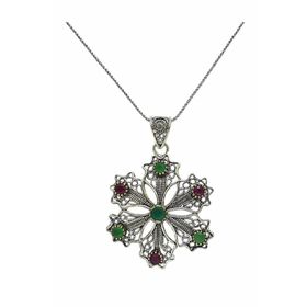 Söğütlü Silver SGTL3280 Doğaltaşlı Kartanesi Telkari Kolye