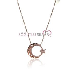 Söğütlü Silver SGTL5707 Ayyıldız Modeli Rose Kadın Gümüş Kolye