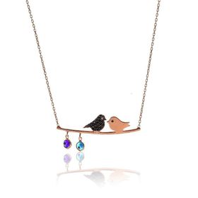 Söğütlü Silver SGTL5710 Daldaki Kuşlar Rose Kadın Gümüş Kolye
