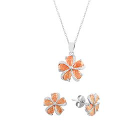 Söğütlü Silver SGTL7525 Kadın Kristalize Taşlı Çiçekli İkili Set