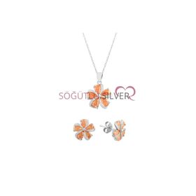 Söğütlü Silver SGTL7525 Kadın Kristalize Taşlı Çiçekli İkili Set