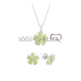 Söğütlü Silver SGTL7525 Kadın Kristalize Taşlı Çiçekli İkili Set