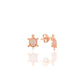 Söğütlü Silver SGTL7925 925 Ayar Gümüş Rose Zirkon Taşlı Mini Pırlanta Modeli Kaplumbağa Küpe
