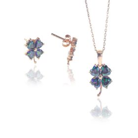 Söğütlü Silver SGTL8246 Kadın Mistik Topaz Taşlı Yonca İkili Set