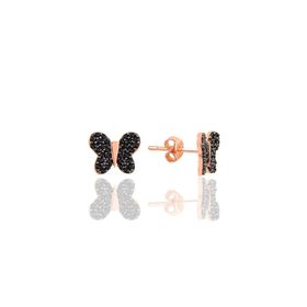 Söğütlü Silver SGTL9160 Rose Siyah Taşlı Kelebek Gümüş Küpe