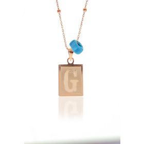Söğütlü Silver SGTL9679G G Harfi Ve Turkuz Taşlı Top Zincirli Kadın Gümüş Kolye