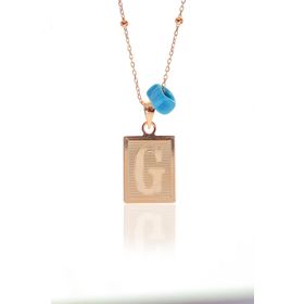 Söğütlü Silver SGTL9679G G Harfi Ve Turkuz Taşlı Top Zincirli Kadın Gümüş Kolye