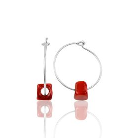 Söğütlü Silver SGTL9771ROSE Mercan Renkli Taşlı Halka Gümüş Küpe