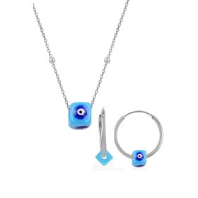 Söğütlü Silver TYC00204151009 Gümüş Rodyumlu Top Top Zincirli Turkuaz Taşlı Kolye Ve Küpe Seti