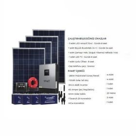 Solar Paket 280 Watt Panel 100 Amper Jel Akü 3 kva İnverter