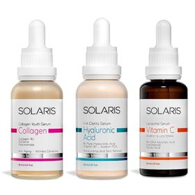 Solaris 30 ml Kolajen Serumu ve 30 ml Hyaluronic Acid Serumu ve 30 ml C Vitamin Serumu
