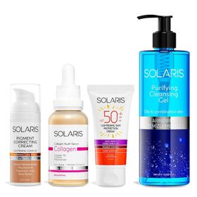 Solaris 4'lü 50 ml Leke Karşıtı Krem + Collagen Serum + Güneş Koruyucu + Temizleme Jel