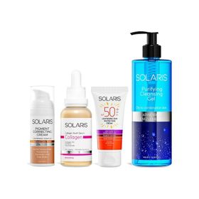 Solaris 4'lü 50 ml Leke Karşıtı Krem + Collagen Serum + Güneş Koruyucu + Temizleme Jel
