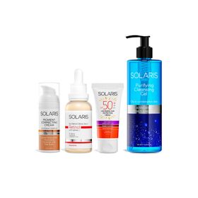 Solaris 4'lü 50 ml Leke Karşıtı Krem + Leke Kremi + Retinol Serum + Temizleme Jeli