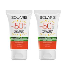 Solaris Yağlı Cilt Tipleri İçin Mat Bitişli SPF50+ 2x50 ml Jel Güneş Kremi