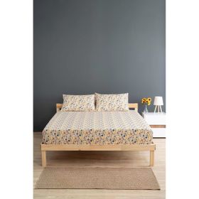 Soley Liberty Sarı %100 Pamuk Çift Kişilik 180x200 cm Lastikli Çarşaf Seti