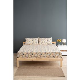 Soley Liberty Sarı %100 Pamuk Çift Kişilik 180x200 cm Lastikli Çarşaf Seti