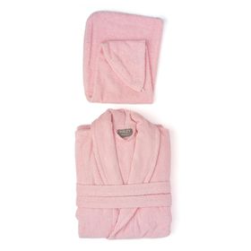 Soley Mayda Pembe Ekstra Yumuşak %100 Pamuk Saç Bonesi Bornoz Seti