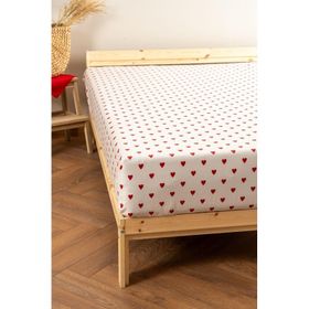 Soley Mix & Match Hearts Kırmızı %100 Pamuk Çift Kişilik Düz Çarşaf